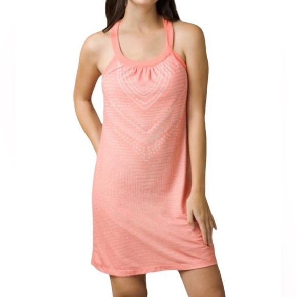 Prana Cantine Stretch Jersey Mini Dress Peach Orange Size Medium Beach - Picture 2 of 6